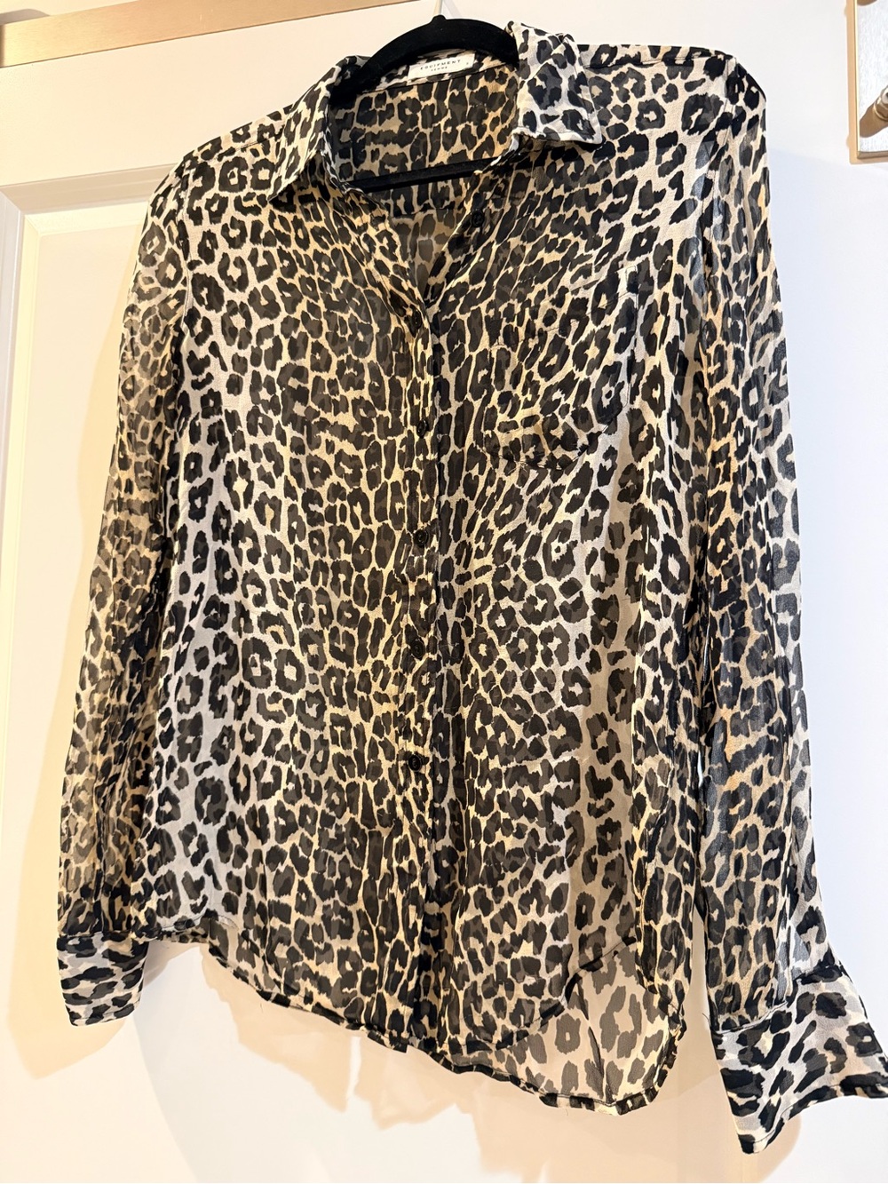 Equipment Leopard Print Button-Down Silk Shirt - Black & Cream